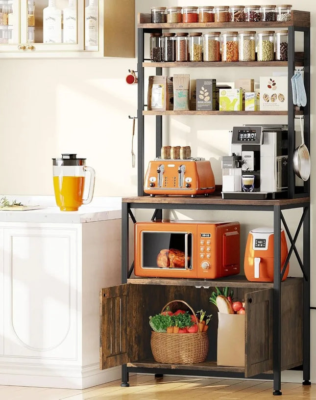 Kitchen Bakers Rack with Power Outlet, 6-Tier Microwave Stand with Storage Cabinet, Kitchen Coffee Bar Cabinet with Storage