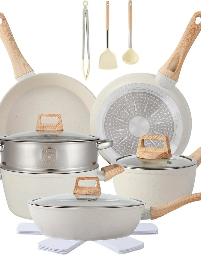 16PCS Pots and Pans Set Non Stick Cookware Set Nonstick with Cooking Set (white, 16pieces)