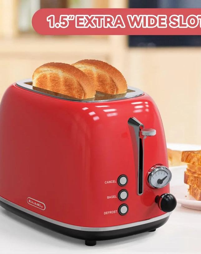 Toaster 2 slice,with 6 Settings, 1.5 In Extra Wide Slots, Bagel/Defrost/Cancel Function, Removable Crumb Tray (Red)