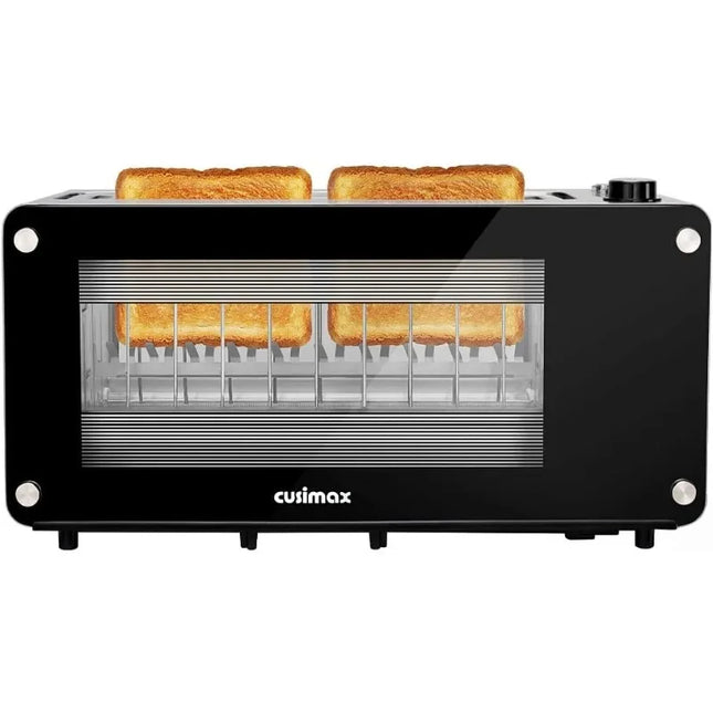 2 Slice,Toaster Long Slot with Glass Window Bagel Toasters,Artisan Bread Toaster Stainless Steel Wide Slot, Black Toaster