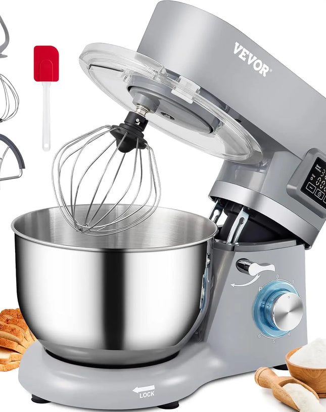 Stand Mixer, 660W Electric Speeds,LCD Screen Timing,5.8 Qt Stainless Steel Bowl, Flat Beater, Whisk, Scraper, Splash-Proof Cover