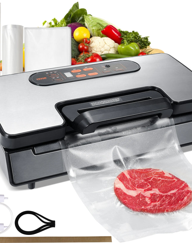 VEVOR 90Kpa 130W Vacuum Sealer Food Packaging Machine with Free 10pcs Vacuum bags for Household Kitchen Vacuum Food Sealing