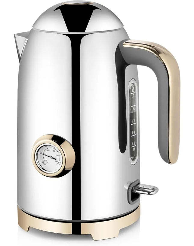 Electric Kettle - 57oz Hot Tea Water Boiler with Thermometer, 1500W Fast Heating Stainless Steel Pot, Cordless LED Indicator