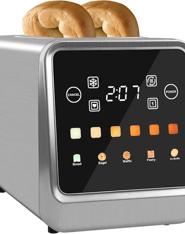 2 Slice with LCD Display Stainless Steel Digital Timer Toaster 6 Bread Types& 6 Shade Settings W/ Bagel Cancel,Defrost Functions