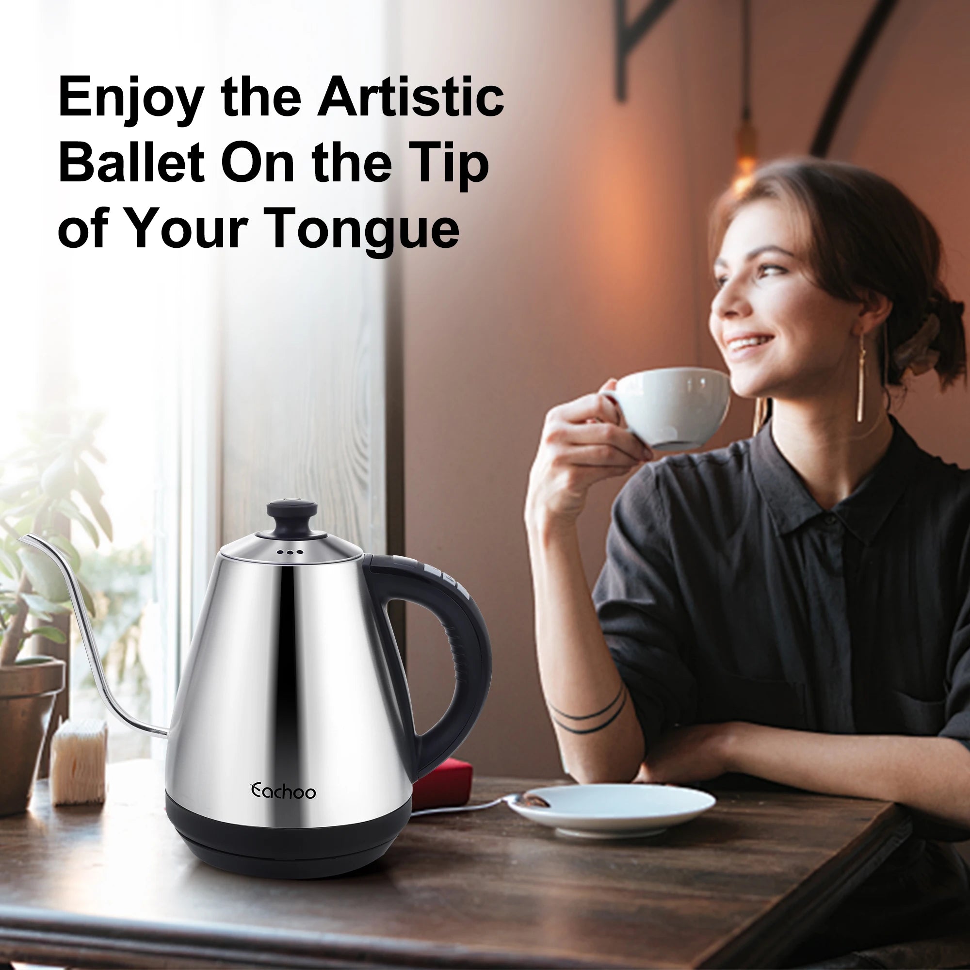 Stainless Steel Electric Gooseneck Kettle with Coffee Dripper, Pour Over Coffee Kettle with Temperature Control, LED Display