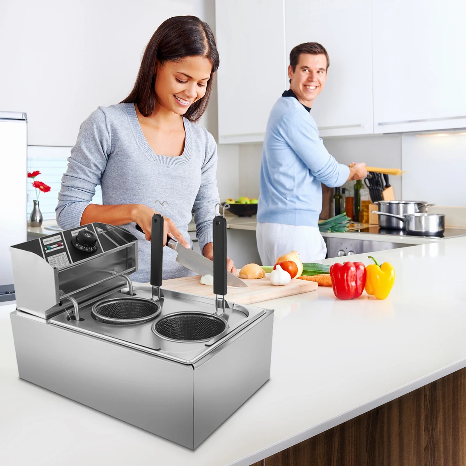 Electric Noodle Cooker Noodle Pasta Cooker Machine Rustproof Kitchen Cooking Utensils for Spaghetti Soup Fried Snacks Kind