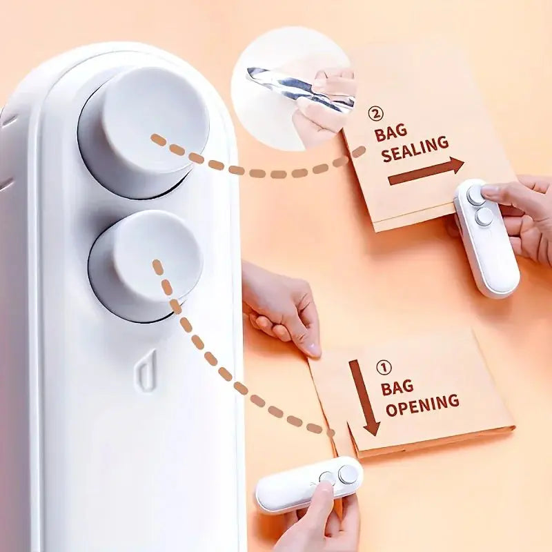 2IN1 Mini Sealing Machine USB Rechargable Heat Sealer Storage Bag Plastic Package Food Sealer Clip Bag Handheld Food Heat Sealer