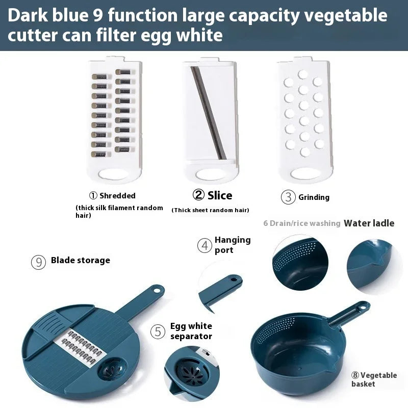 12 in 1 Multi-functional Vegetable Chopper Carrots Potatoes Manually Cut Shred Slicer Radish Grater with Container Kitchen Tools