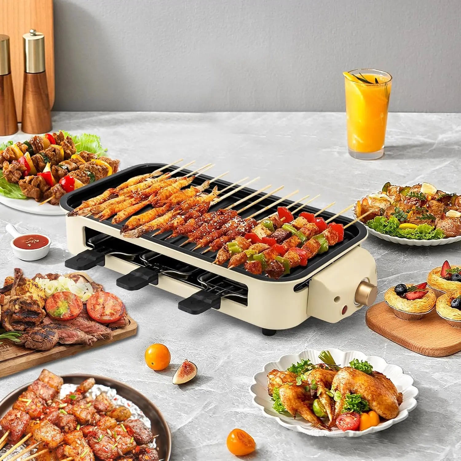Electric Smoke-free Indoor Barbecue Grill,  Detachable Board, Adjustable Temperature, Non Stick Cooking,Portable Barbecue Grill