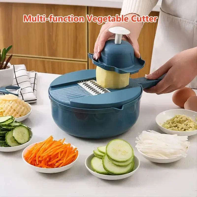 12 in 1 Multi-functional Vegetable Chopper Carrots Potatoes Manually Cut Shred Slicer Radish Grater with Container Kitchen Tools
