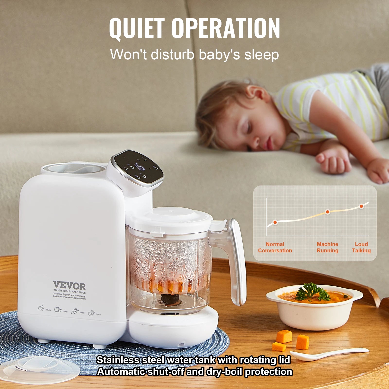 VEVOR Baby Food Maker 430W with 750 ml Tritan Bowl SUS304 5 in 1 Blender Steamer Grinder for Food Fruit Vegetable Meat