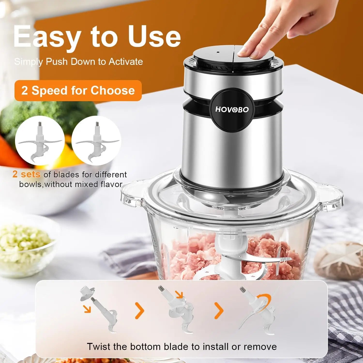 2 Speeds  500W Electric Food Processor 2L Meat Grinder Mincer kitchen Blender Food Processor Slicer Vegetable Food Chopper Meat