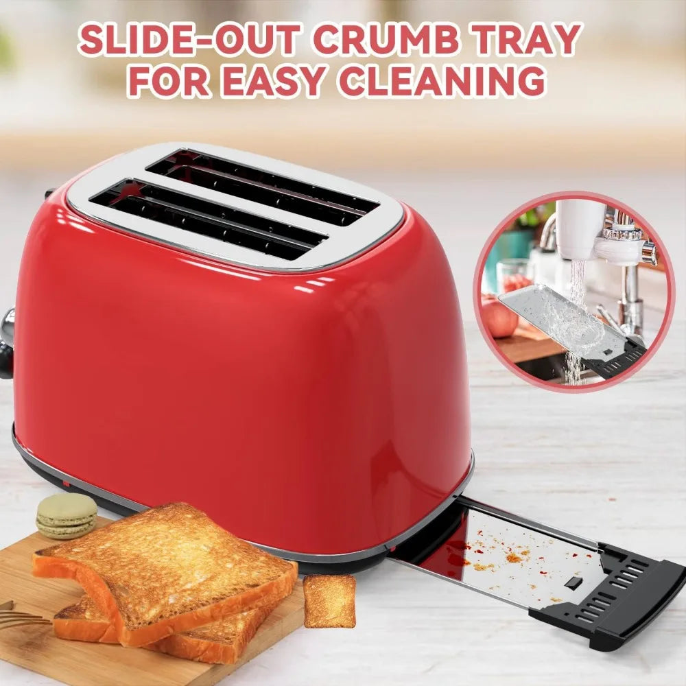 Toaster 2 slice,with 6 Settings, 1.5 In Extra Wide Slots, Bagel/Defrost/Cancel Function, Removable Crumb Tray (Red)