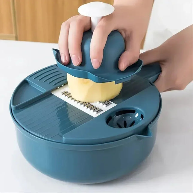 12 in 1 Multi-functional Vegetable Chopper Carrots Potatoes Manually Cut Shred Slicer Radish Grater with Container Kitchen Tools