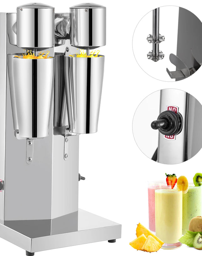 VEVOR Milkshake Maker Kit Stainless Steel Electric Milkshake Maker 180W Double Head Classic Milkshake Maker w/ 800ml Cup Silver