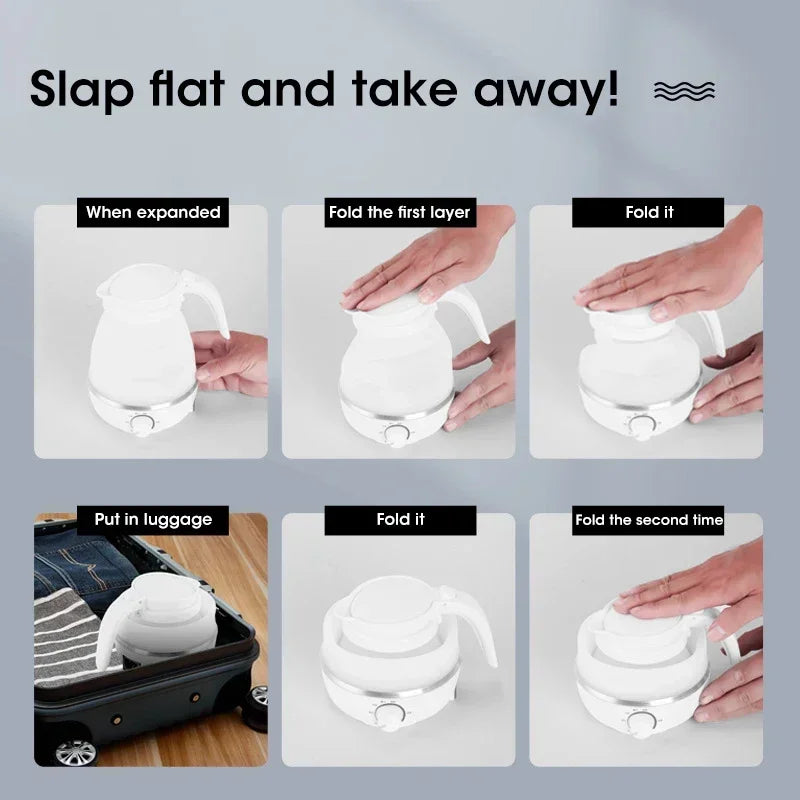 220V 0.6L Mini Folding Kettle Portable Water Heater 600W Silicone Compression Electric Kettle Home Kettle Easy To Travel Xaomi