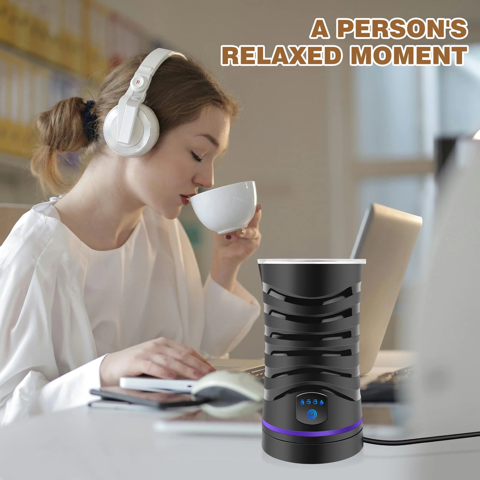 4 in 1 Milk Frother Electric and Steamer 11.8 oz/350ml Hot/Cold Foam Maker Intelligent Temperature Control Electric Milk Warmer