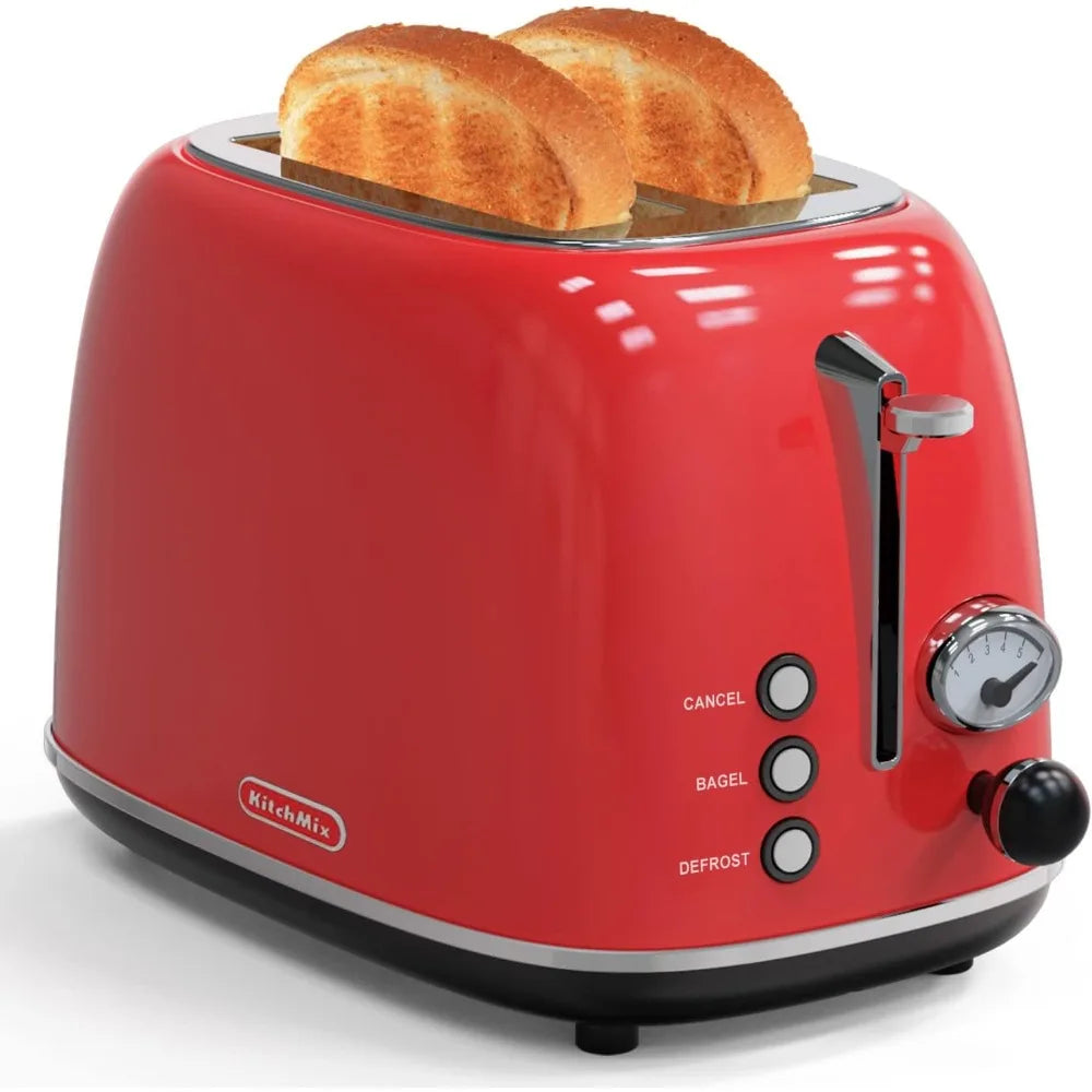 Toaster 2 slice,with 6 Settings, 1.5 In Extra Wide Slots, Bagel/Defrost/Cancel Function, Removable Crumb Tray (Red)