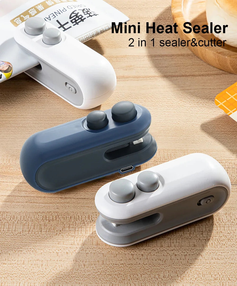 2IN1 Mini Sealing Machine USB Rechargable Heat Sealer Storage Bag Plastic Package Food Sealer Clip Bag Handheld Food Heat Sealer