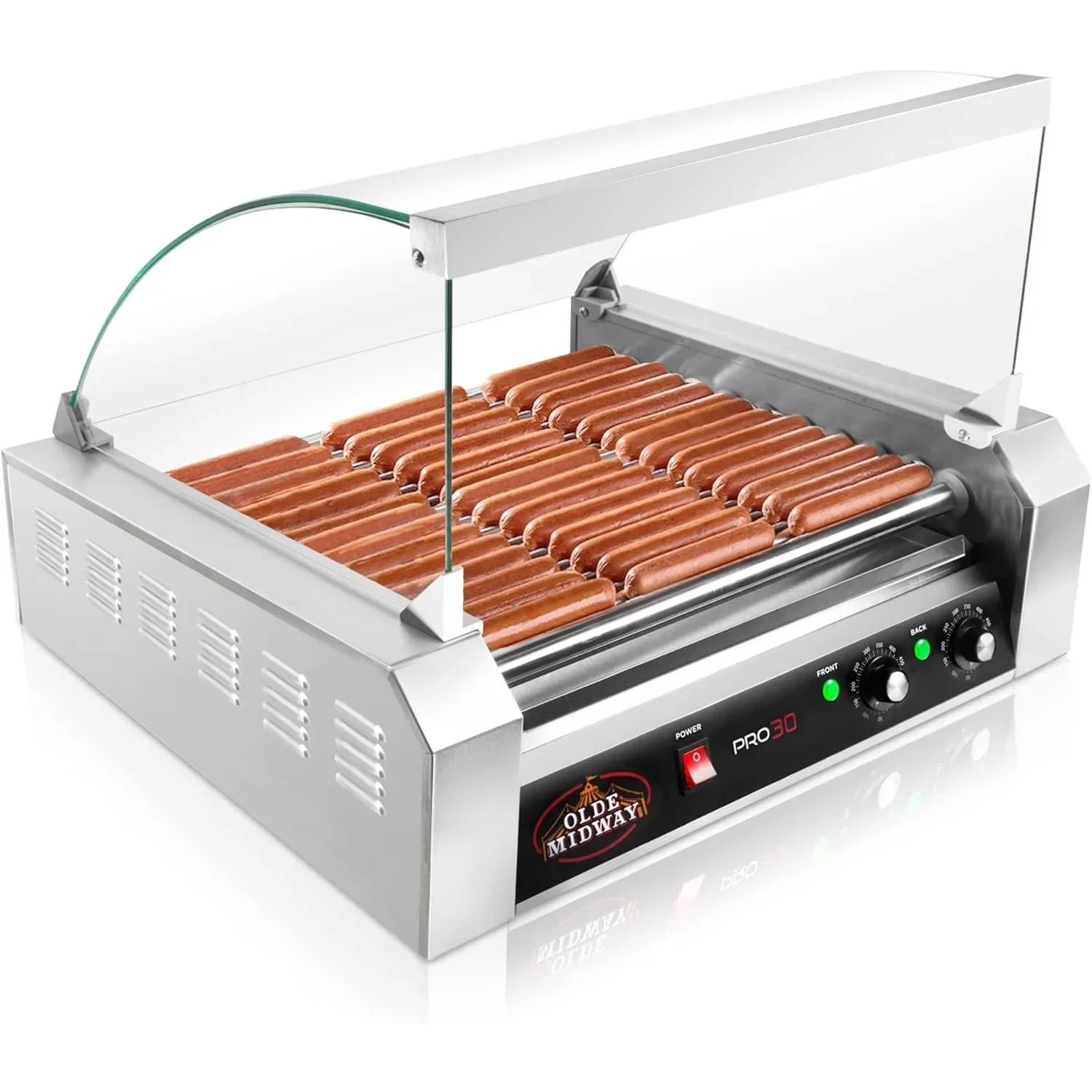 Electric 30 Hot Dog 11 Roller Grill Cooker Machine with Cover 1400-Watt - Commercial Grade