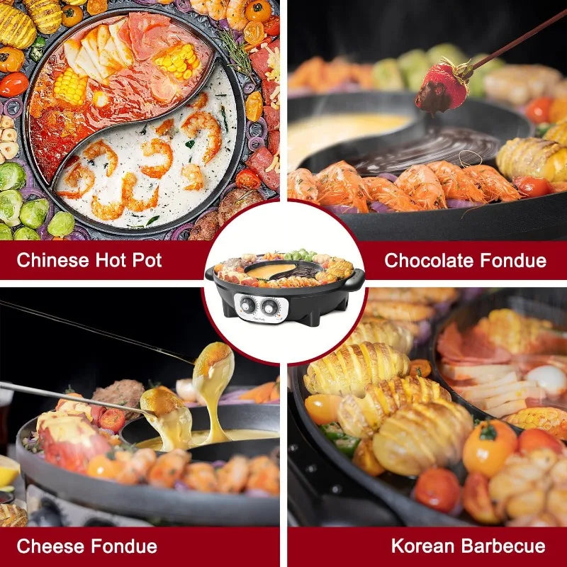 Hot Pot with Grill 2 in 1 Electric Smokeless Grill and Hotpot Pot Combo Korean BBQ Grill 110V 1700W