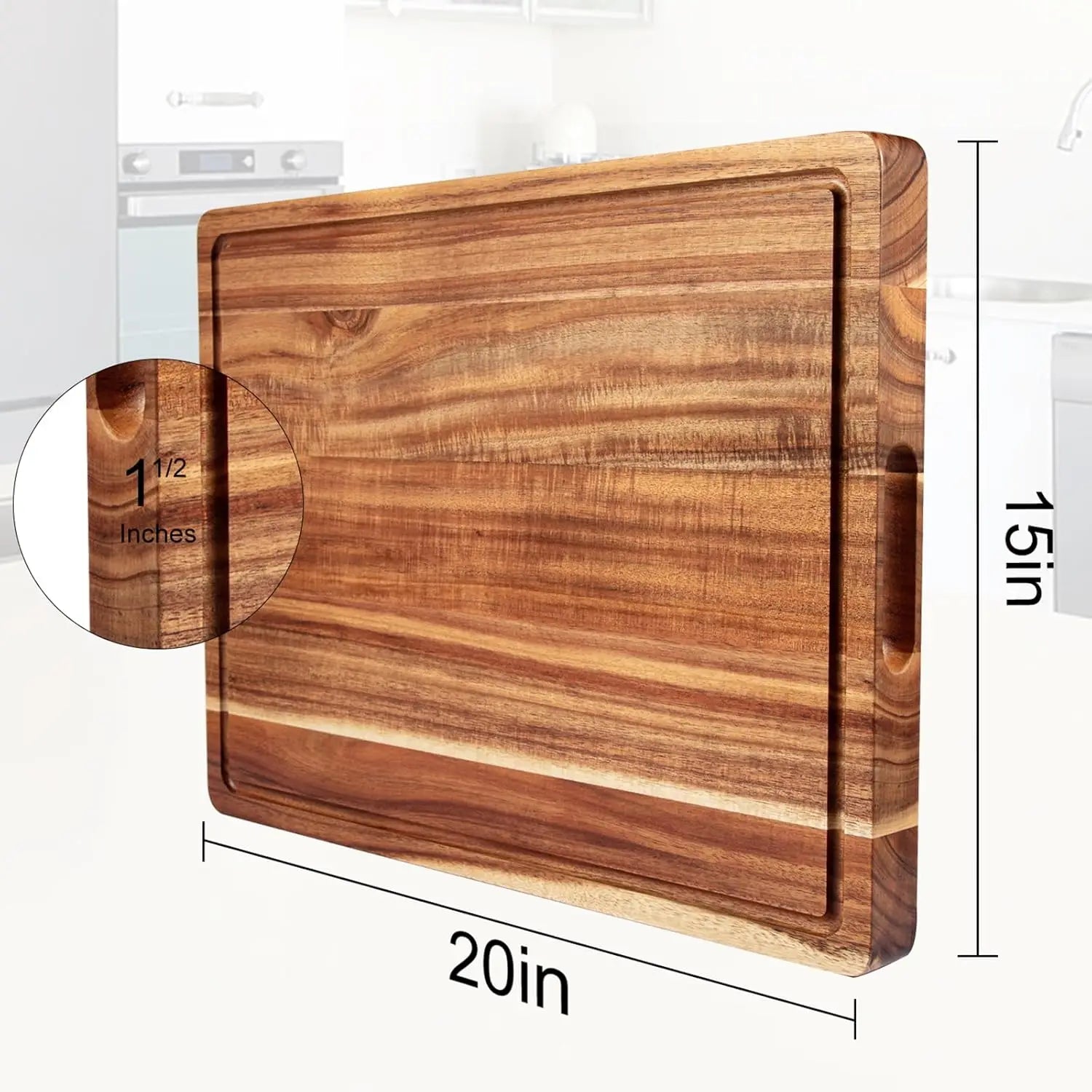 Reversible Wooden Cutting Board for Kitchen, Charcuterie Board Cheese Board with Deep Groove