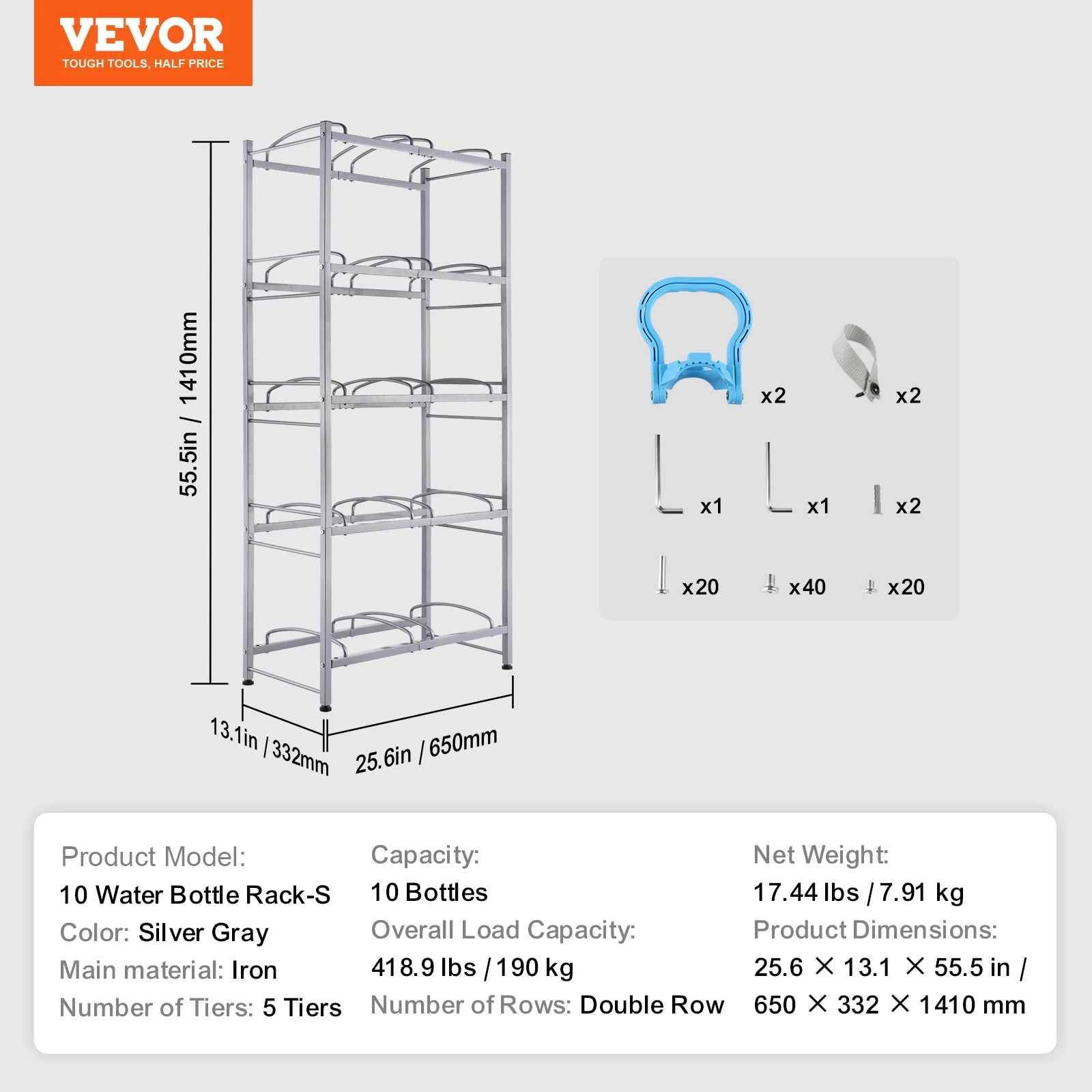 VEVOR 3/4/5 Tiers Water Jug Holder iron Water Bottle Holder Double/Single Row Easy Installation for Kitchen Office Living Room