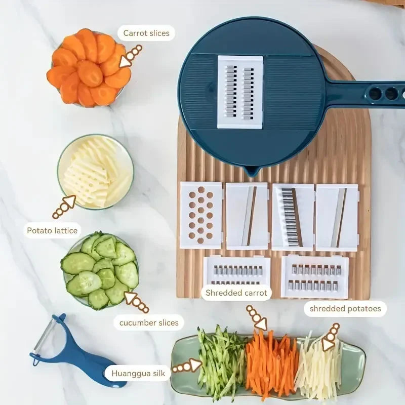 12 in 1 Multi-functional Vegetable Chopper Carrots Potatoes Manually Cut Shred Slicer Radish Grater with Container Kitchen Tools