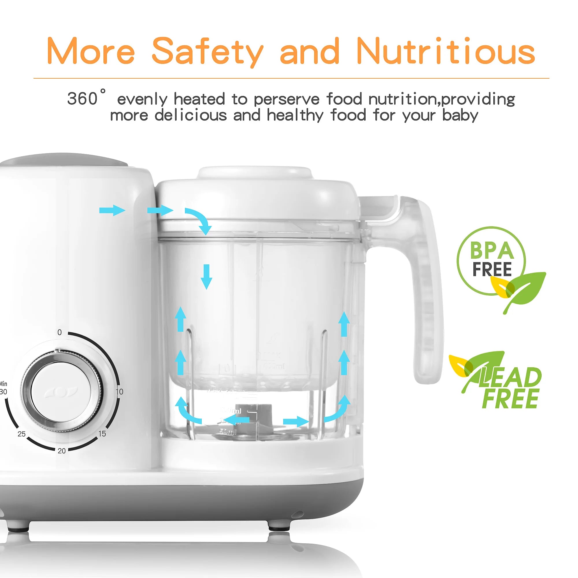 Baby Food Maker, 4 in 1 Baby Food Processor and Steamer, Puree Blender, Multifunctional Baby Puree Maker, Dishwasher Safe White