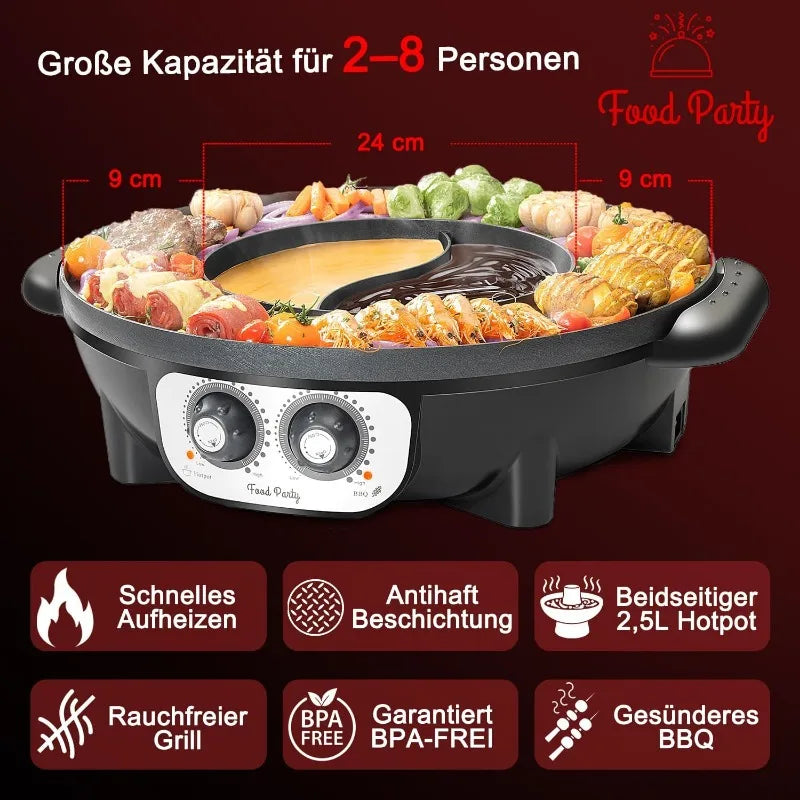 Hot Pot with Grill 2 in 1 Electric Smokeless Grill and Hotpot Pot Combo Korean BBQ Grill 110V 1700W