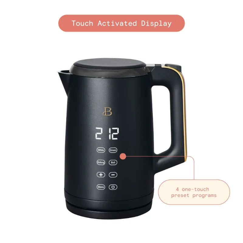 Beautiful 1.7 Liter One-Touch Electric Kettle, Black Sesame by Drew Barrymore