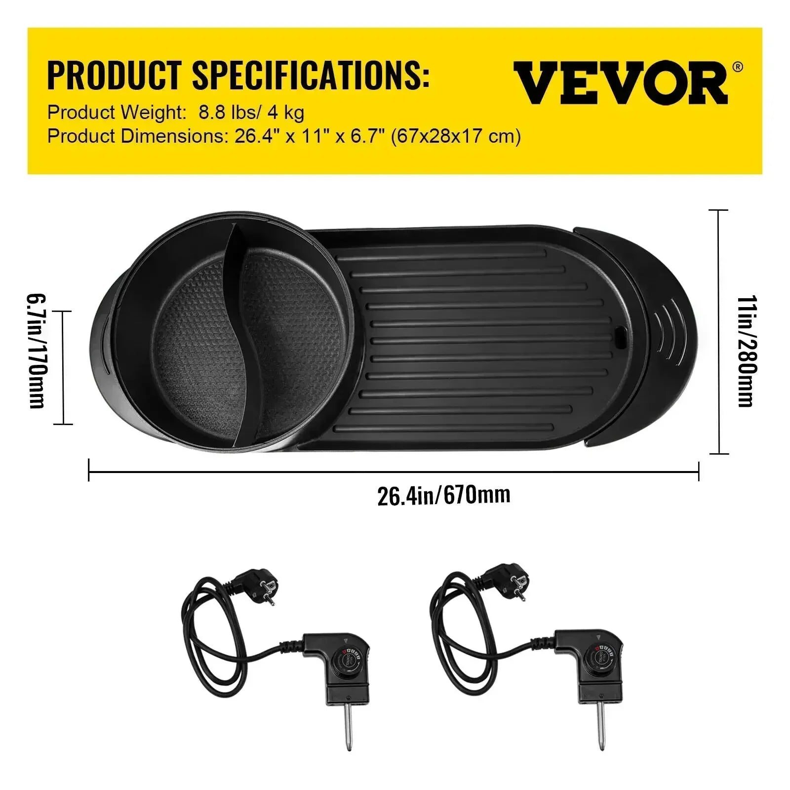 VEVOR Electric BBQ Pan 2 in 1 Grill Hot Pot Portable Smokeless Durable Material Fast Even Heated for Shellfish Vegetables Home