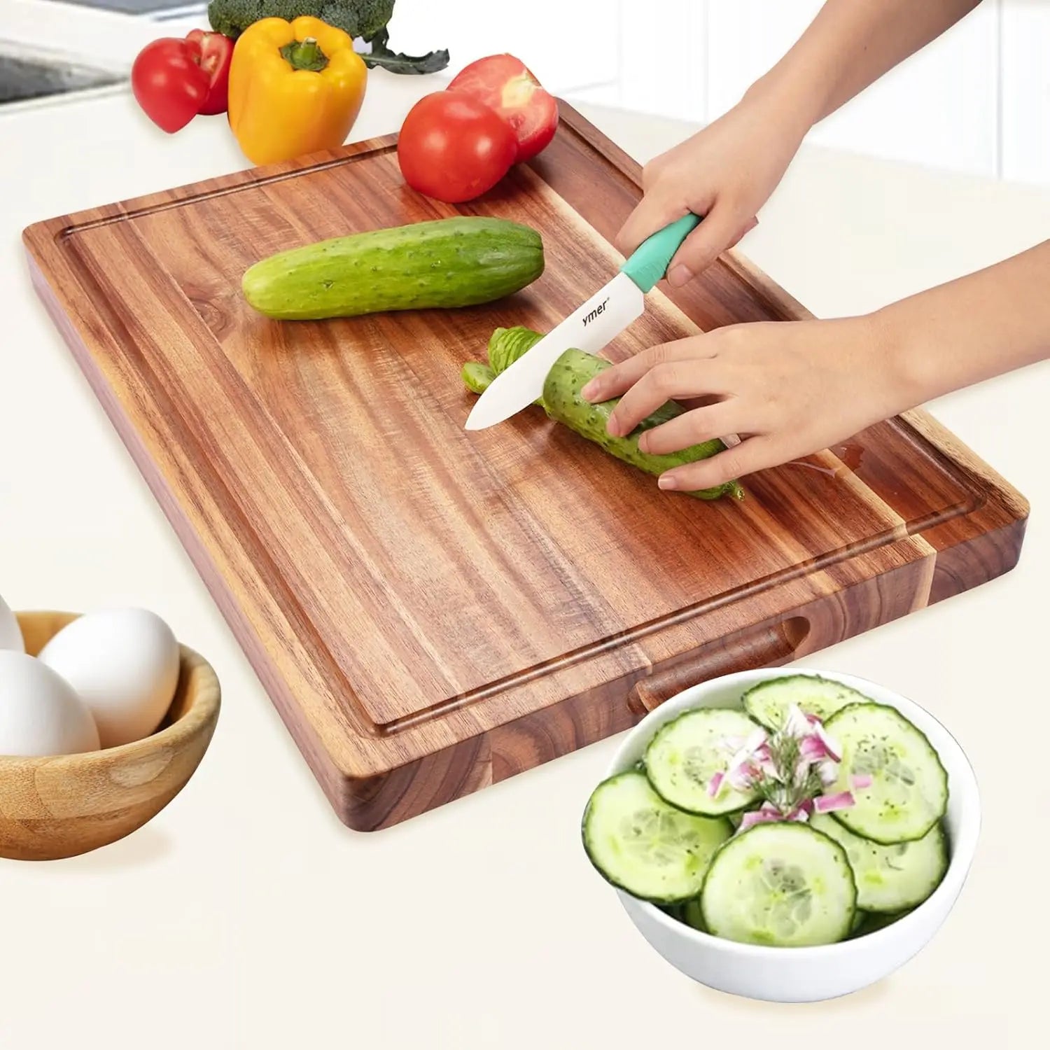 Reversible Wooden Cutting Board for Kitchen, Charcuterie Board Cheese Board with Deep Groove