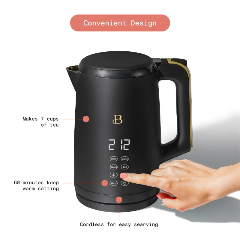 Beautiful 1.7 Liter One-Touch Electric Kettle, Black Sesame by Drew Barrymore