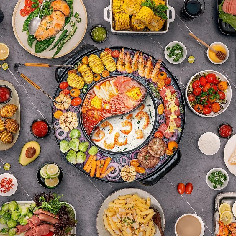 Hot Pot with Grill 2 in 1 Electric Smokeless Grill and Hotpot Pot Combo Korean BBQ Grill 110V 1700W