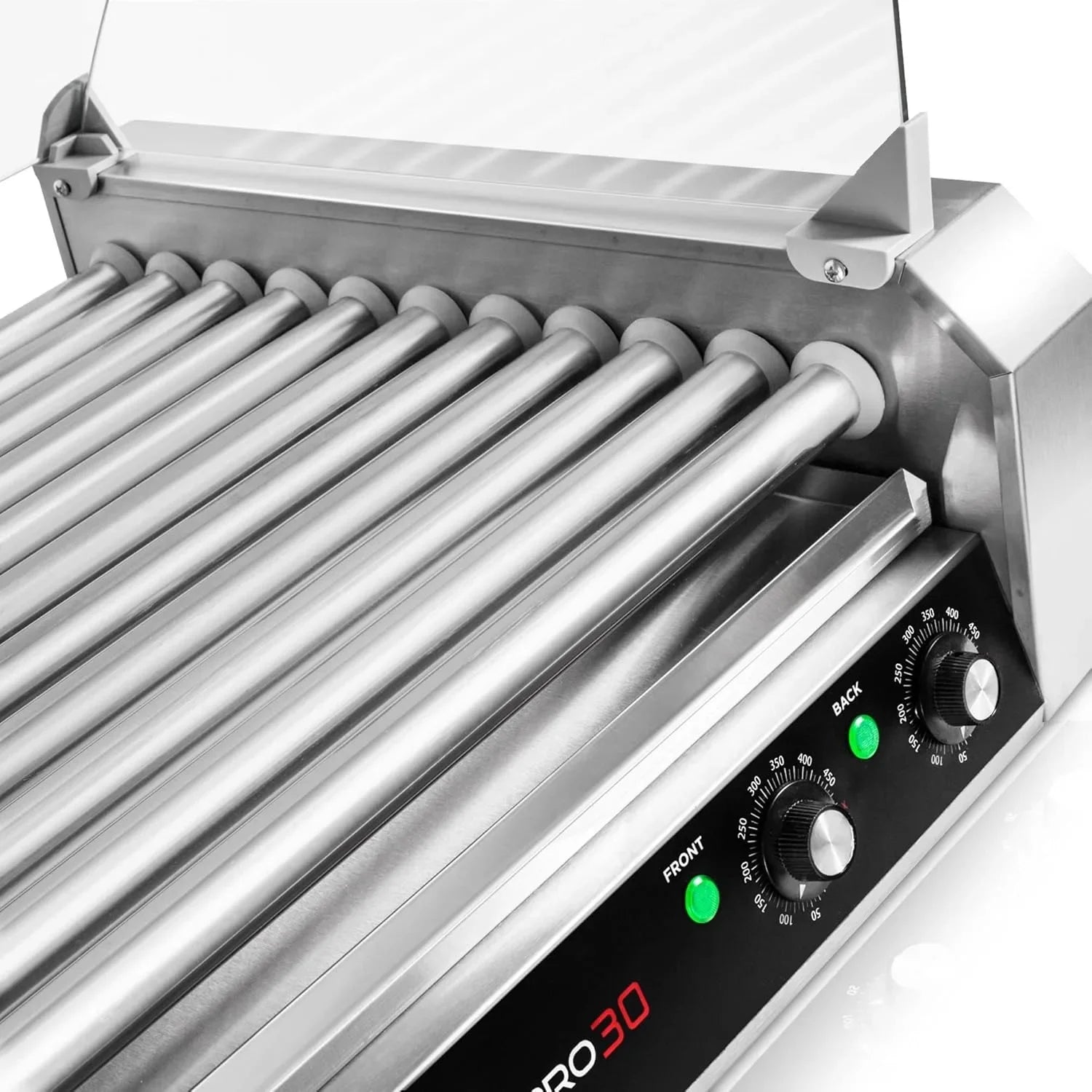 Electric 30 Hot Dog 11 Roller Grill Cooker Machine with Cover 1400-Watt - Commercial Grade