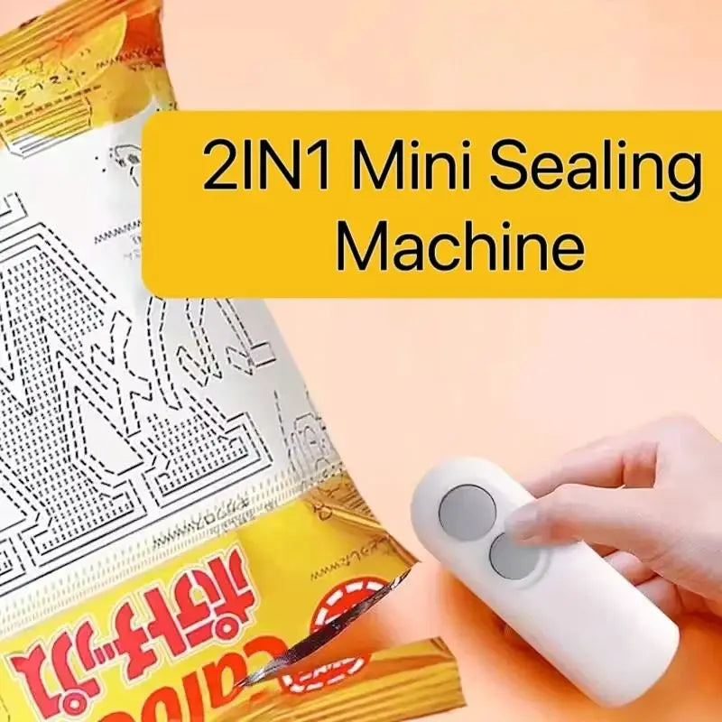 2IN1 Mini Sealing Machine USB Rechargable Heat Sealer Storage Bag Plastic Package Food Sealer Clip Bag Handheld Food Heat Sealer