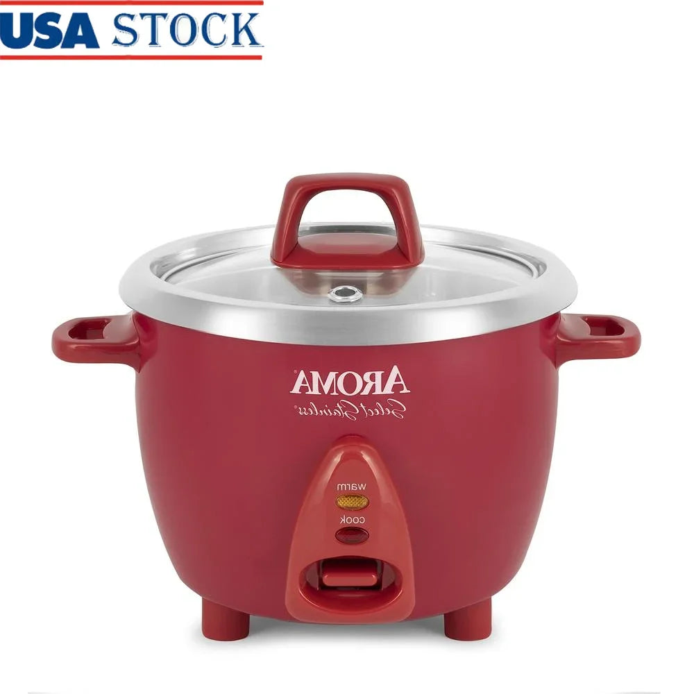 Stainless Rice Cooker Electric One Touch Automatic Cooking Dishwasher Safe Uncoated Inner Pot 6 Cup with Spatula and Measuring