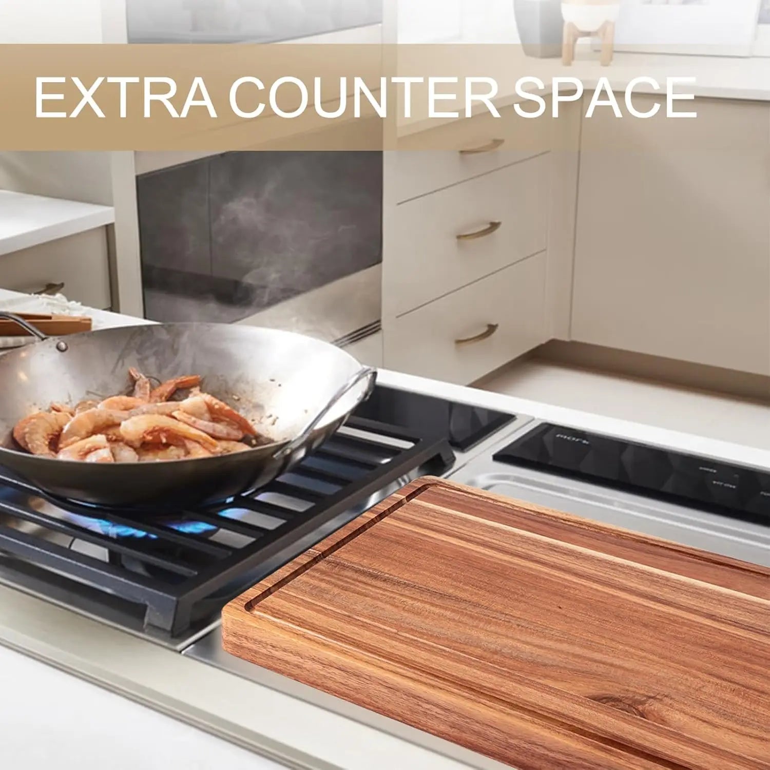 Reversible Wooden Cutting Board for Kitchen, Charcuterie Board Cheese Board with Deep Groove