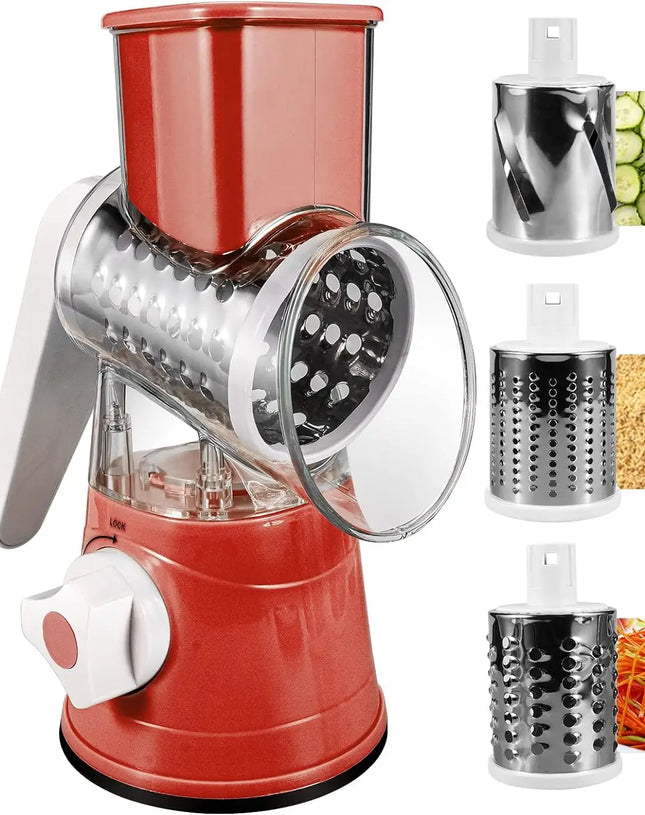 Cheese Grater Rotary, Rotary Grater for Kitchen, 3 in 1 Grater Vegetable Slicer with 3 Drum Blades,Fast Cutting Cheese Shredder