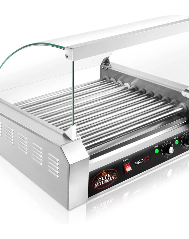 Electric 30 Hot Dog 11 Roller Grill Cooker Machine with Cover 1400-Watt - Commercial Grade