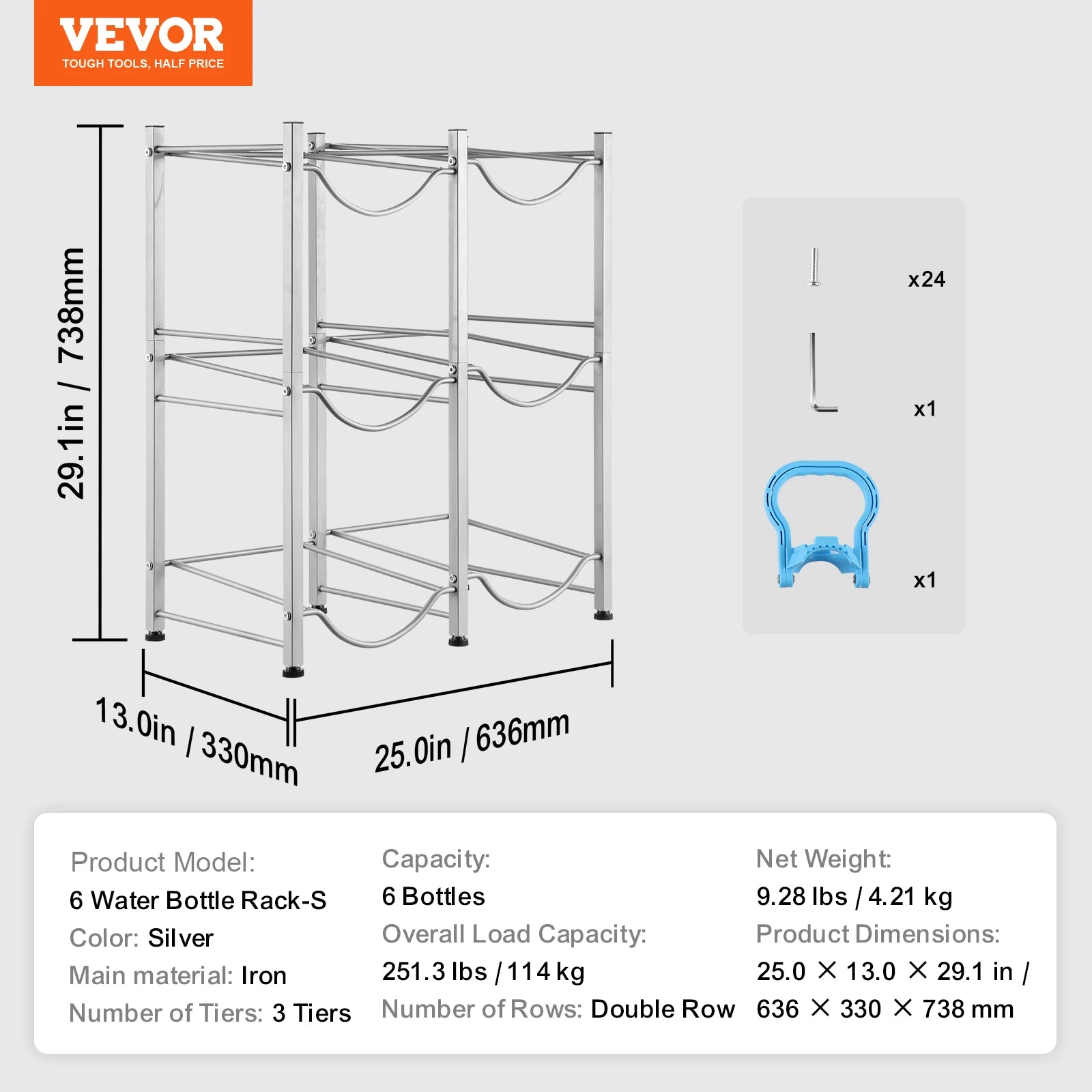 VEVOR 3/4/5 Tiers Water Jug Holder iron Water Bottle Holder Double/Single Row Easy Installation for Kitchen Office Living Room