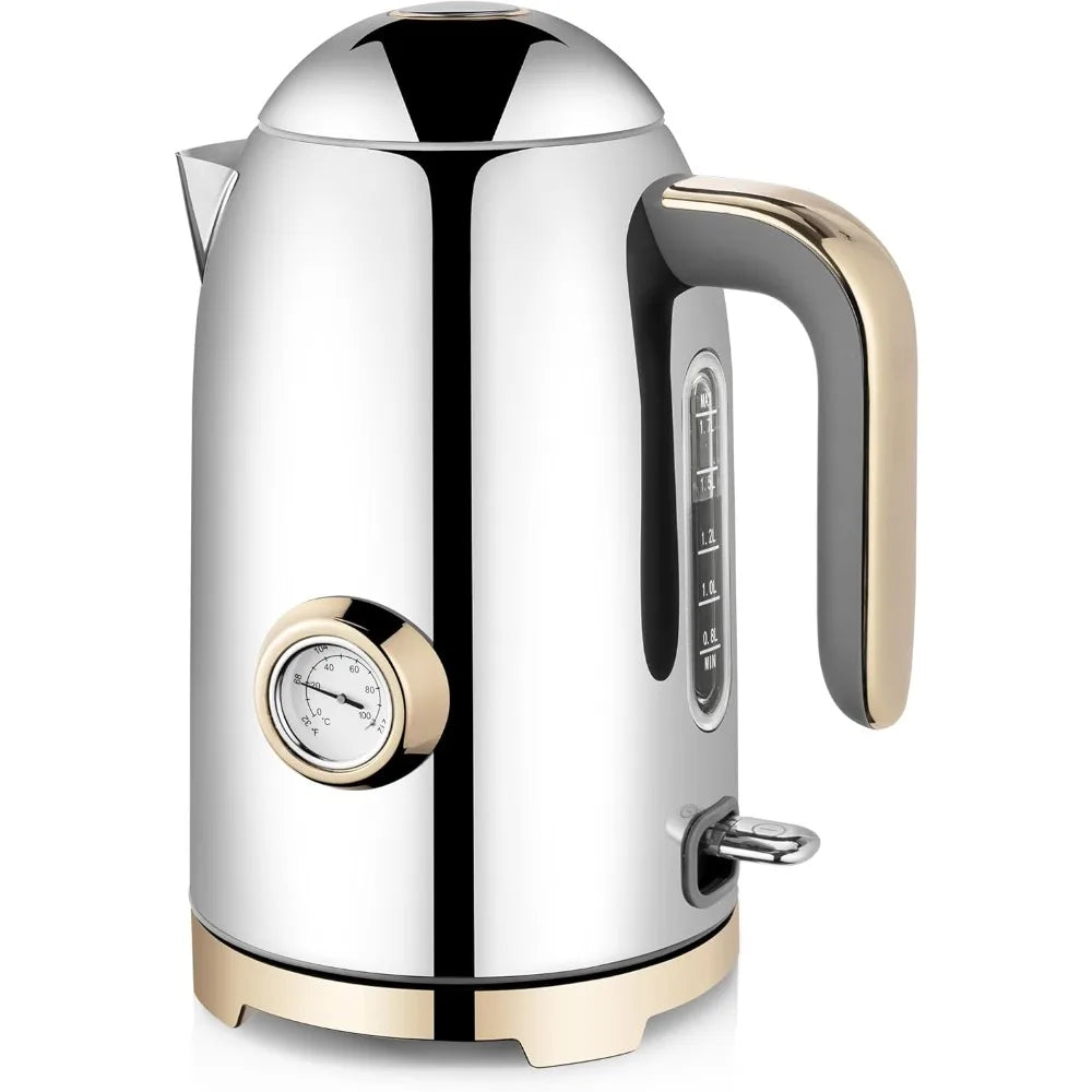 Electric Kettle - 57oz Hot Tea Water Boiler with Thermometer, 1500W Fast Heating Stainless Steel Pot, Cordless LED Indicator