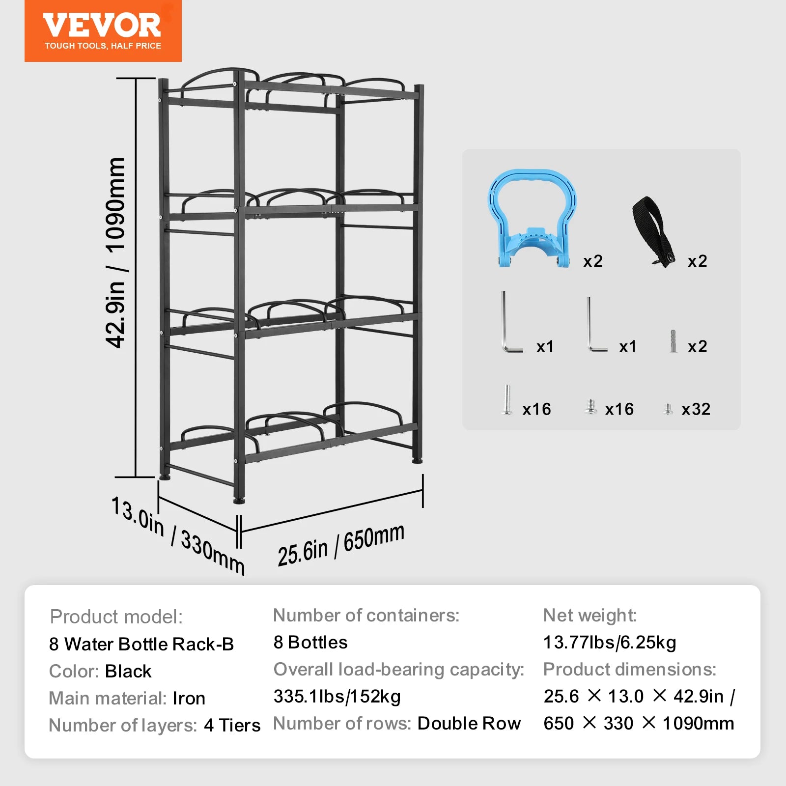 VEVOR 3/4/5 Tiers Water Jug Holder iron Water Bottle Holder Double/Single Row Easy Installation for Kitchen Office Living Room