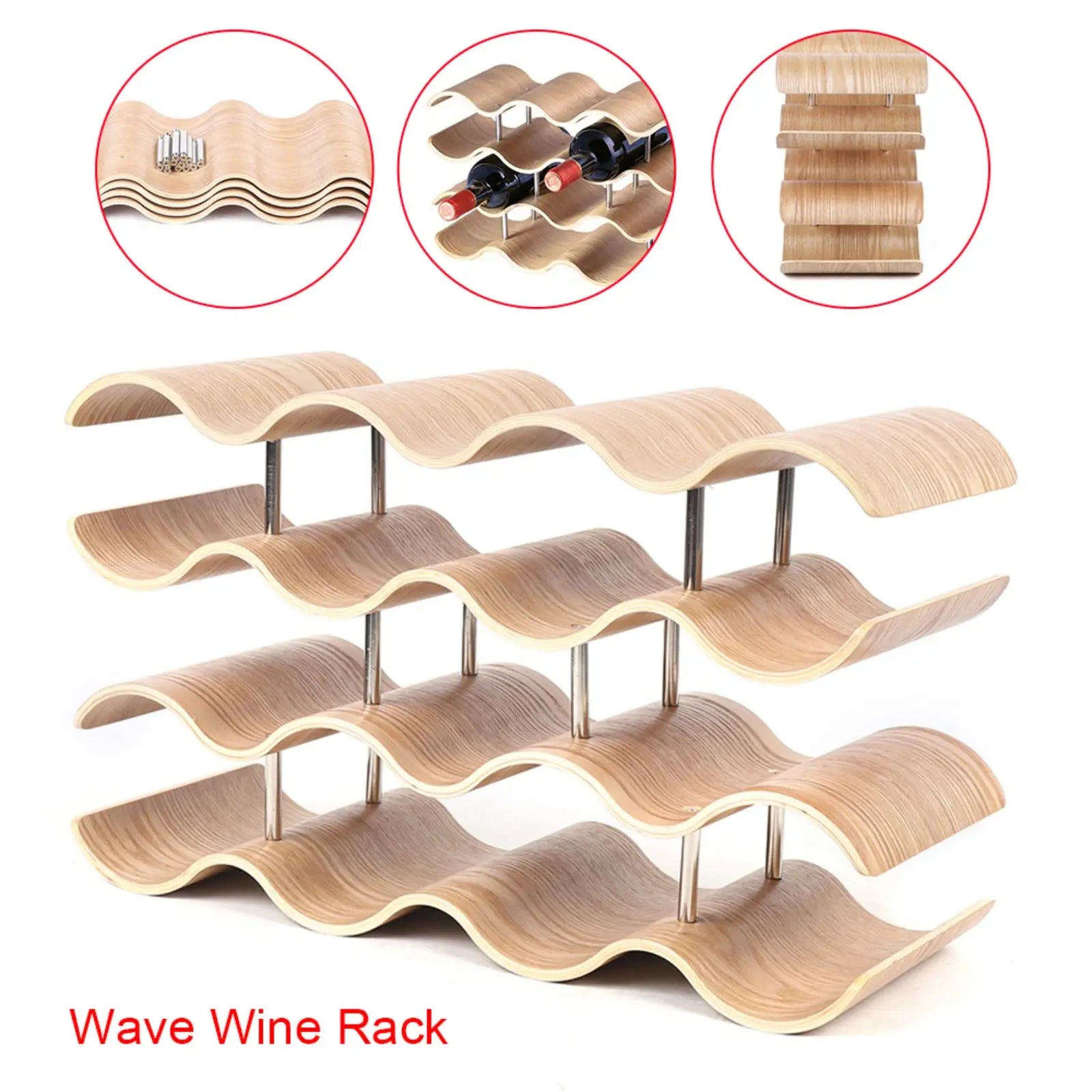 4 Layers Wine Bottle Holder Kitchen Wine Cellar Storage Rack Home Hotel Wooden Display Rack Bar Counter Large-Capacity Creative