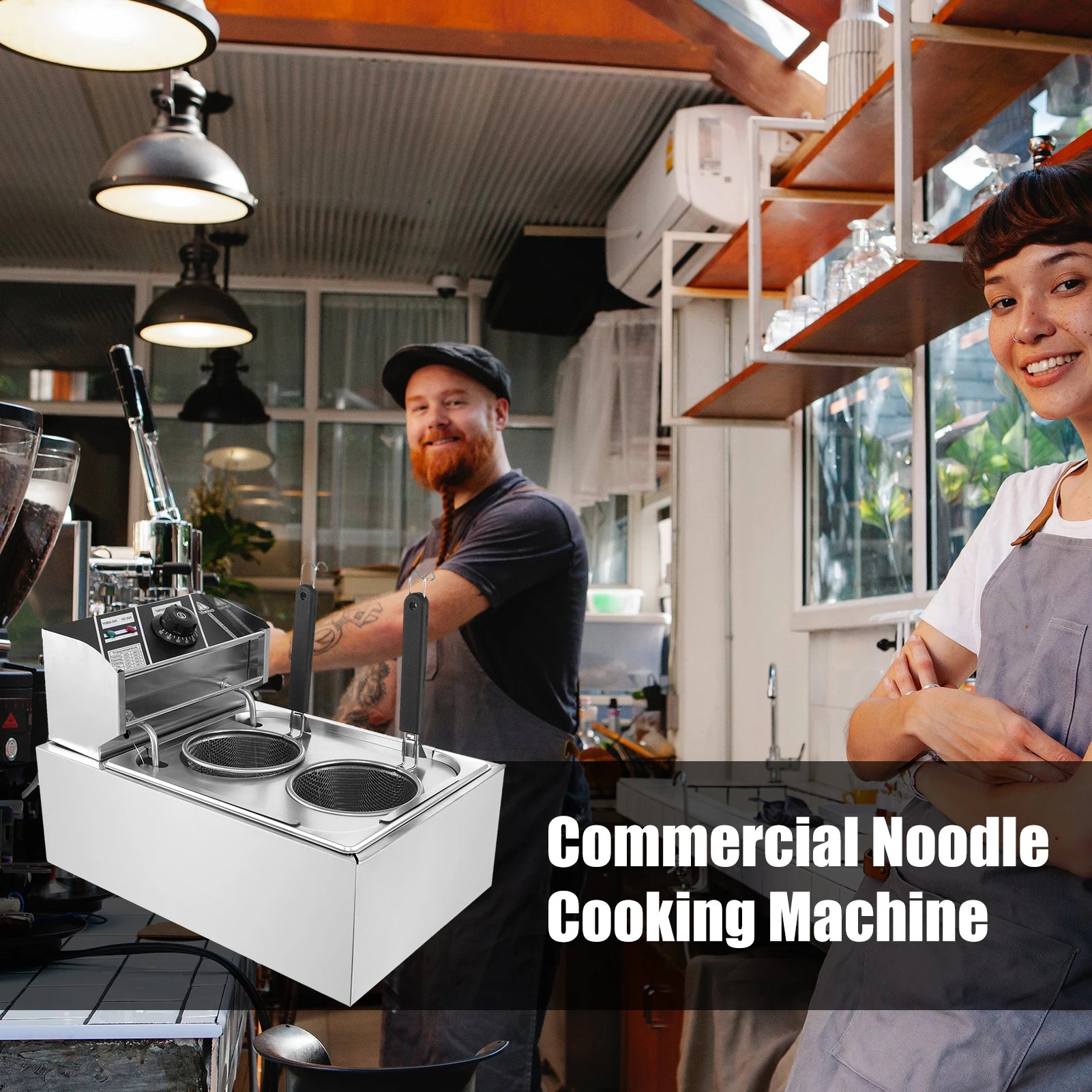 Electric Noodle Cooker Noodle Pasta Cooker Machine Rustproof Kitchen Cooking Utensils for Spaghetti Soup Fried Snacks Kind