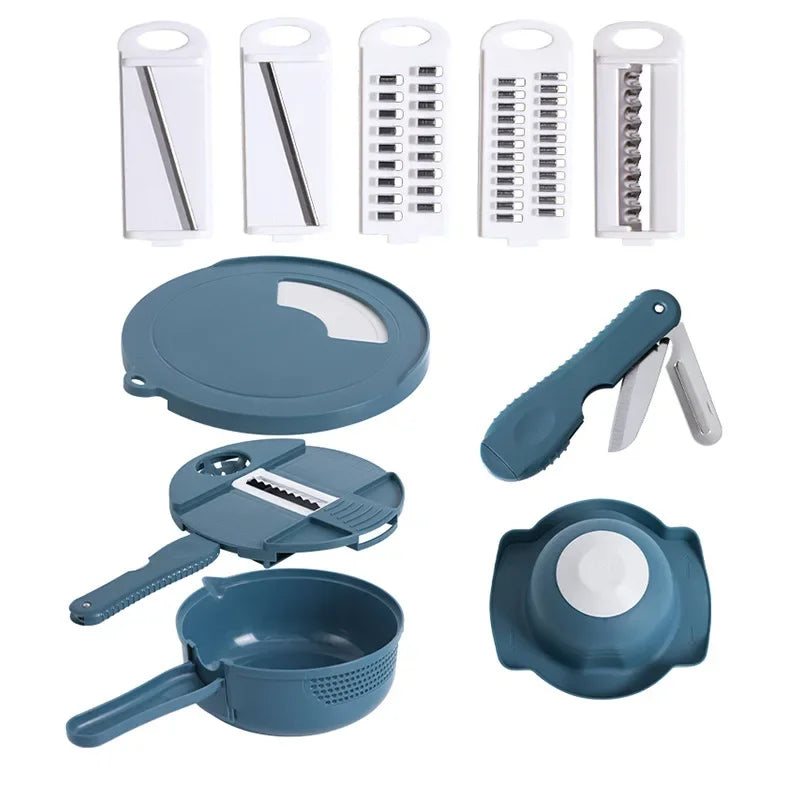 12 in 1 Multi-functional Vegetable Chopper Carrots Potatoes Manually Cut Shred Slicer Radish Grater with Container Kitchen Tools